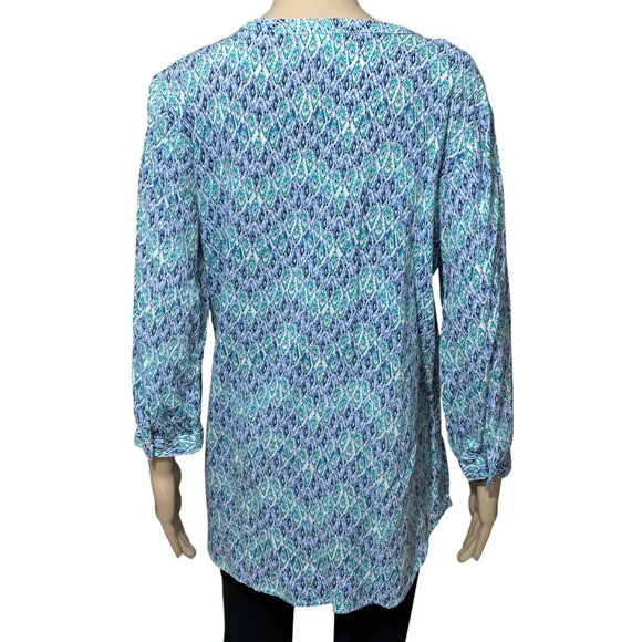 Grand & Greene Geometric Blue Rayon Blouse Size Large - Picture 3 of 3